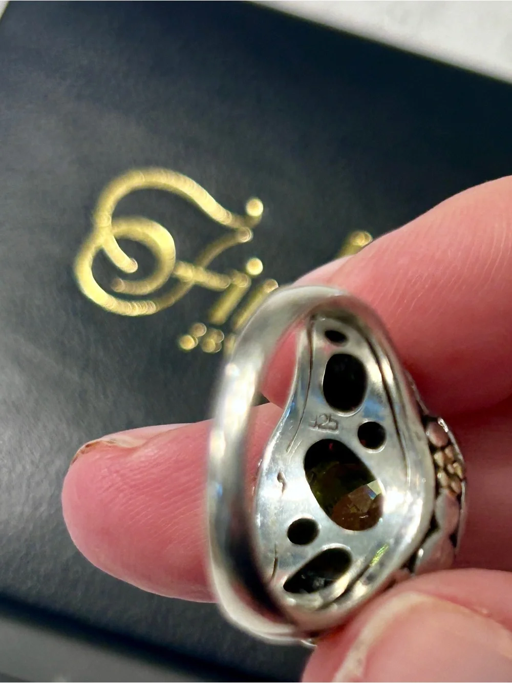 Designer Inspired 925-Stamped Faceted Peridot-Style Silver Ring, size 8.5-9